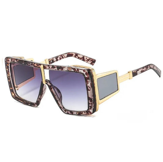 Oversized Square Sunnies - Leopard/Gold